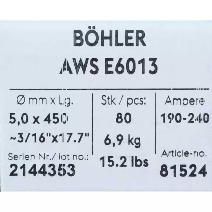Bohler MMA elektroda spawalnicza rutylowo-celulozowa E6013 RC 5.0x450/6.9paczka/27.6karton (cena za 1 paczkę) Bohler MMA elektroda spawalnicza rutylowo-celulozowa E6013 RC 5.0x450/6.9paczka/27.6karton (cena za 1 paczkę)