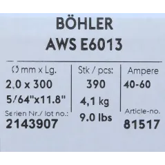 Bohler MMA elektroda spawalnicza rutylowo-celulozowa E6013 RC 2.0x300/4.1paczka/16.4karton (cena za 1 paczkę)