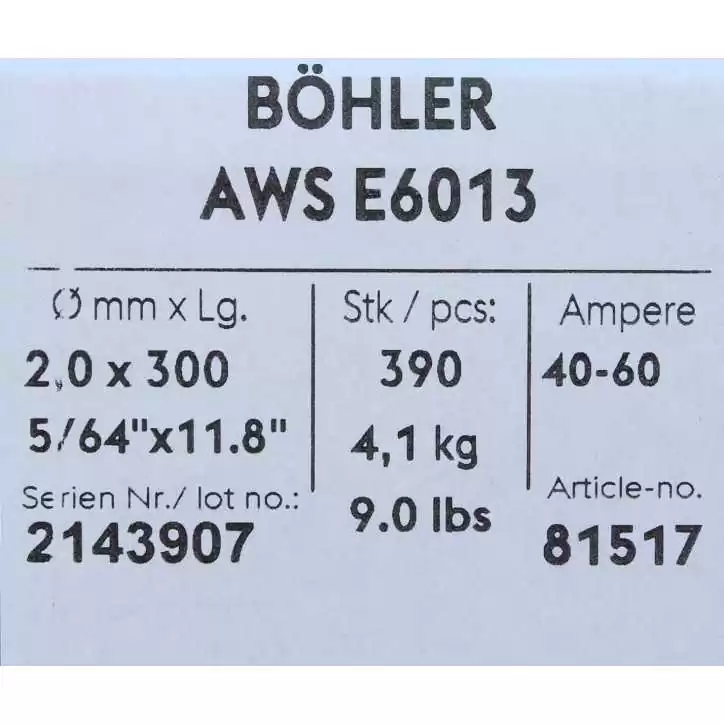 Bohler MMA elektroda spawalnicza rutylowo-celulozowa E6013 RC 2.0x300/4.1paczka/16.4karton (cena za 1 paczkę) Bohler MMA elektroda spawalnicza rutylowo-celulozowa E6013 RC 2.0x300/4.1paczka/16.4karton (cena za 1 paczkę)