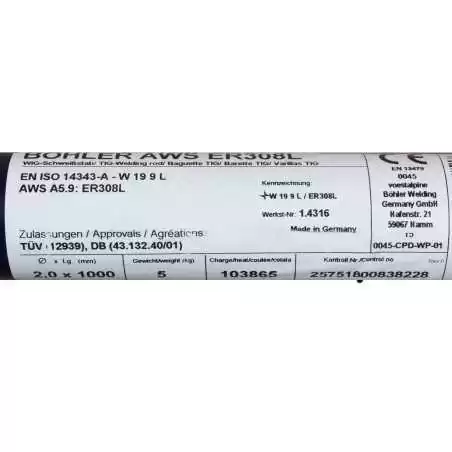 Bohler TIG drut spawalniczy pręt TIG 308L chromowo-niklowy 2.0x1000/opk. 5kg (cena za 1kg)