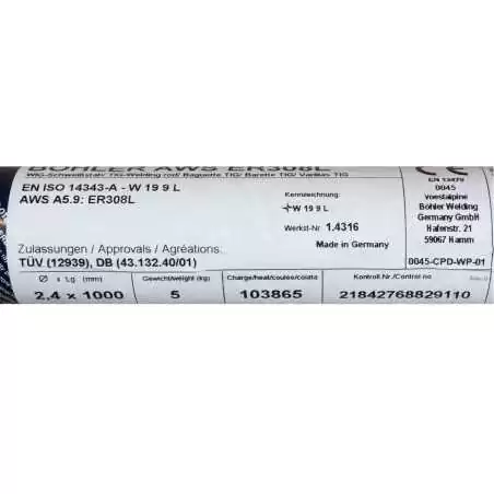 Bohler TIG drut spawalniczy pręt TIG 308L chromowo-niklowy 2.4x1000/opk. 5kg (cena za 1kg)