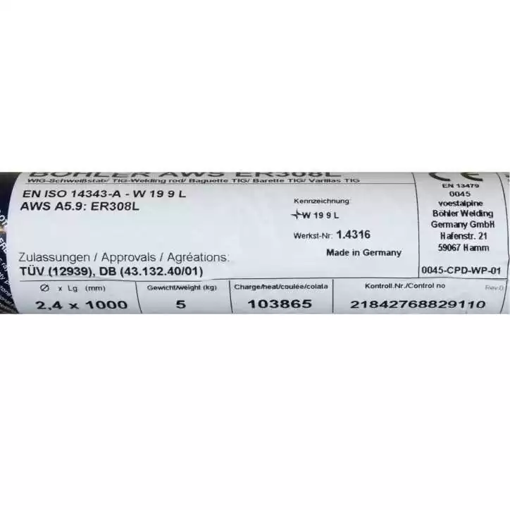 Bohler TIG drut spawalniczy pręt TIG 308L chromowo-niklowy 2.4x1000/opk. 5kg (cena za 1kg) Bohler TIG drut spawalniczy pręt TIG 308L chromowo-niklowy 2.4x1000/opk. 5kg (cena za 1kg)