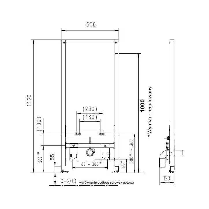 JOMOTech STELAŻ DO BIDETU WYS.H1120MM BEZ UCHWYTÓW PRZYŁĄCZE DO ARMATUR 1/2" 174-94000297-00 G.10