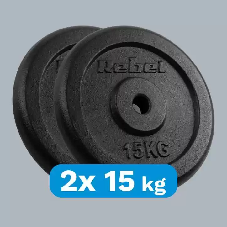 Zestaw obciążeń żeliwnych 2x15kg, otwór 31mm, talerz klasyczny, REBEL ACTIVE