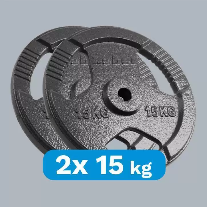 Zestaw obciążeń żeliwnych 2x15kg, otwór 31mm, talerz z uchwytami, REBEL ACTIVE