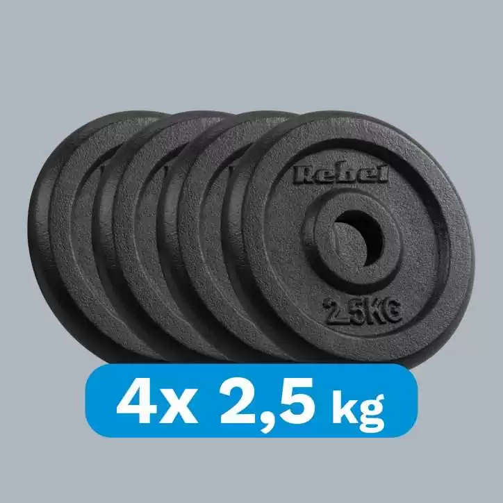 Zestaw obciążeń żeliwnych 4x2.5kg, otwór 31mm, talerz klasyczny, REBEL ACTIVE