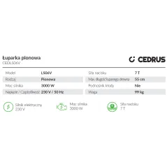 Cedrus CEDLS06V 7T Vertical Log Splitter, 7 tons, 3000W