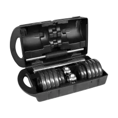 Hantle żeliwne regulowane w walizce z gryfem, zestaw 15kg REBEL ACTIVE