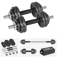 Hantle żeliwne regulowane w walizce z gryfem, zestaw 15kg REBEL ACTIVE