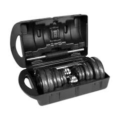 Hantle żeliwne regulowane w walizce z gryfem, zestaw 20kg REBEL ACTIVE