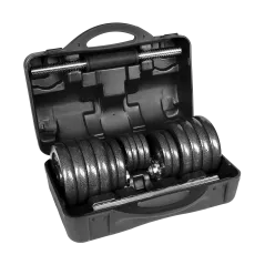 Hantle żeliwne regulowane w walizce z gryfem, zestaw 30kg REBEL ACTIVE Rebel