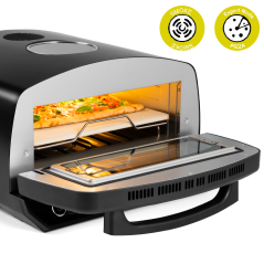 Piec do pizzy SUPREME ELITE 2200 W, 450 stopni, dwie grzałki, okno, LED, 33 cm, różna programy pieczenia