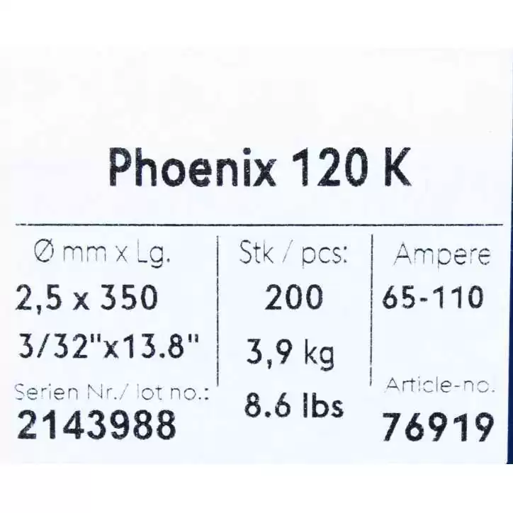 Bohler MMA elektroda spawalnicza zasadowa Phoenix 120K B 2.5x350/3.9paczka/15.6karton (cena za 1 paczkę) Bohler MMA elektroda spawalnicza zasadowa Phoenix 120K B 2.5x350/3.9paczka/15.6karton (cena za 1 paczkę)