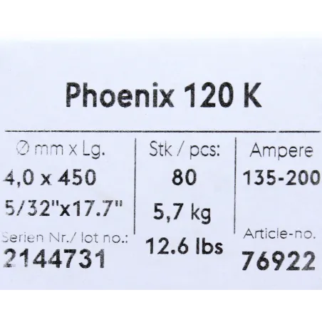 Bohler MMA elektroda spawalnicza zasadowa Phoenix 120K B 4.0x450/5.7paczka/22.8karton (cena za 1 paczkę)