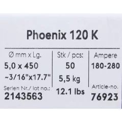 Bohler MMA elektroda spawalnicza zasadowa Phoenix 120K B 5.0x450/5.5paczka/22.0karton (cena za 1 paczkę)