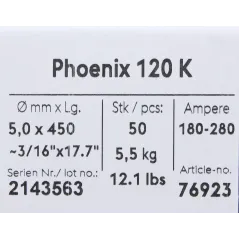 Bohler MMA elektroda spawalnicza zasadowa Phoenix 120K B 5.0x450/5.5paczka/22.0karton (cena za 1 paczkę)