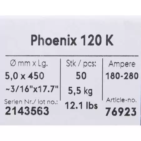 Bohler MMA elektroda spawalnicza zasadowa Phoenix 120K B 5.0x450/5.5paczka/22.0karton (cena za 1 paczkę)