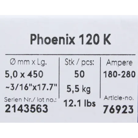 Bohler MMA elektroda spawalnicza zasadowa Phoenix 120K B 5.0x450/5.5paczka/22.0karton (cena za 1 paczkę)
