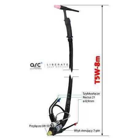 TIG ARC Uchwyt T5W/8m 550A-DC/385-AC