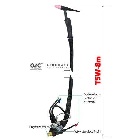 TIG ARC Uchwyt T5W/8m 550A-DC/385-AC