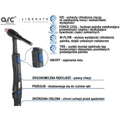TIG ARC Uchwyt T5W/8m 550A-DC/385-AC
