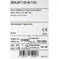 Bohler FCAW (SS) drut spawalniczy rdzeniowy samoosłonowy Ti52 NG 0.9X1kg (cena za szpulę)
