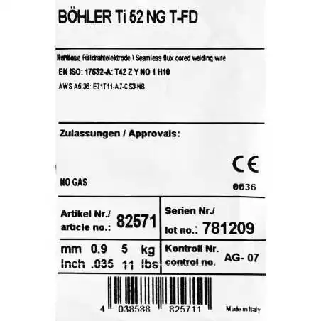 Bohler FCAW (SS) drut spawalniczy rdzeniowy samoosłonowy Ti52 NG 0.9X5kg (cena za szpulę)
