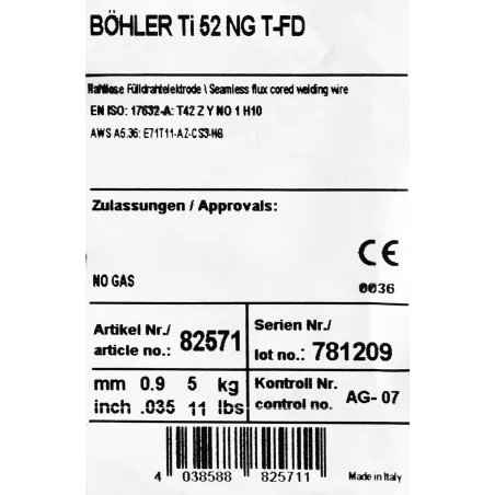 Bohler FCAW (SS) drut spawalniczy rdzeniowy samoosłonowy Ti52 NG 0.9X5kg (cena za szpulę)
