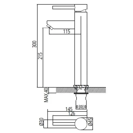 Duro Seria Acero bateria umywalkowa stojąca wysoka bez korka