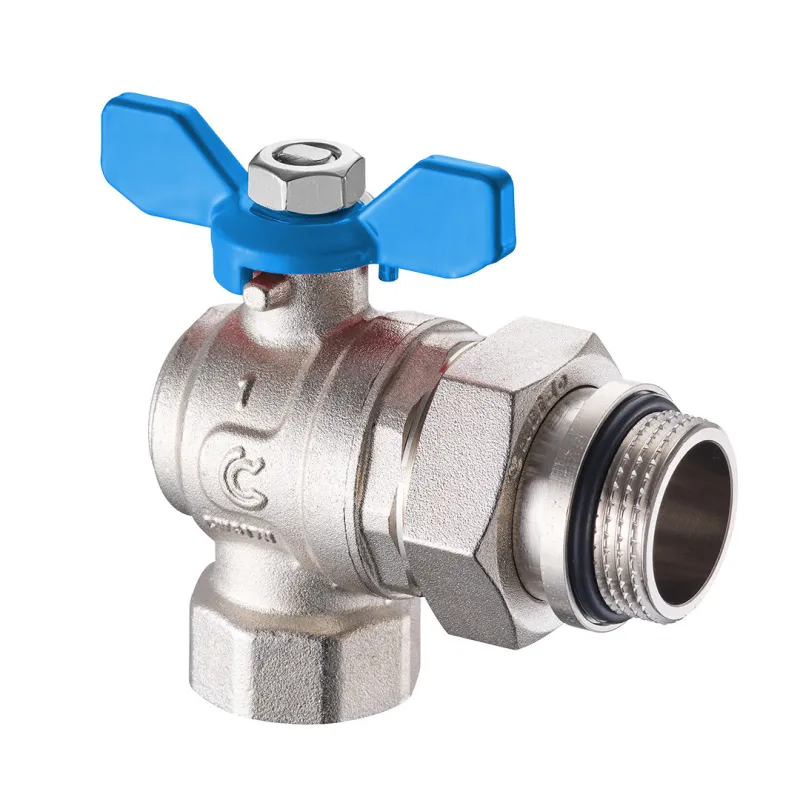 ZAWÓR KULOWY KĄTOWY 1" W/Z Z PÓŁŚRUBUNKIEM, O-RINGIEM I MOTYLKIEM NIEBIESKIM,PN30 PEŁEN NIKIEL