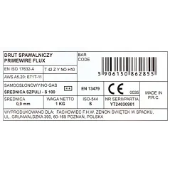 PrimeWire FCAW (SS) Samoosłonowy drut spawalniczy E71T-GS 0.9mm 1kg S100 szpula plastykowa.