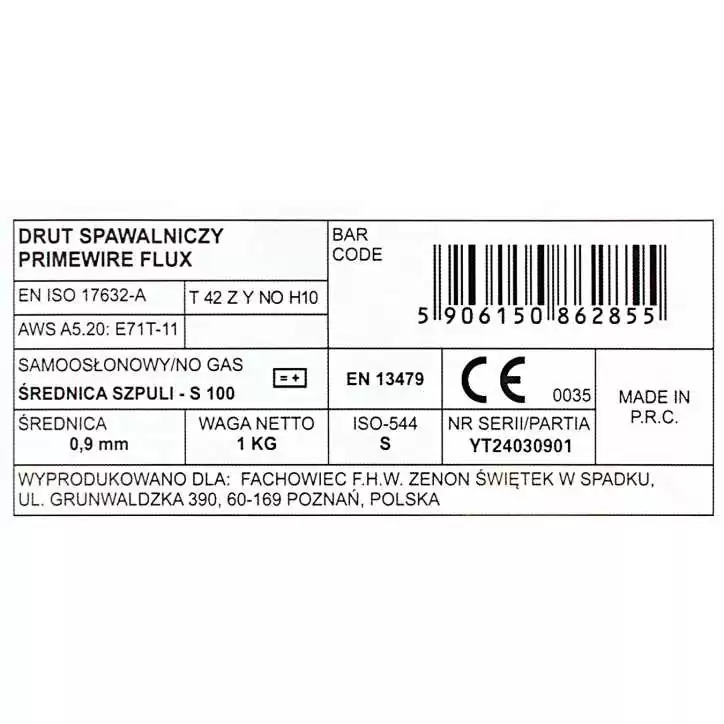 PrimeWire FCAW (SS) Samoosłonowy drut spawalniczy E71T-GS 0.9mm 1kg S100 szpula plastykowa. PrimeWire FCAW (SS) Samoosłonowy drut spawalniczy E71T-GS 0.9mm 1kg S100 szpula plastykowa.