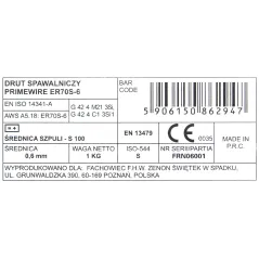 PrimeWire MAG drut spawalniczy ER70S-6 G3Si1 SG2 0.6mm 1kg S100 szpula plastykowa.