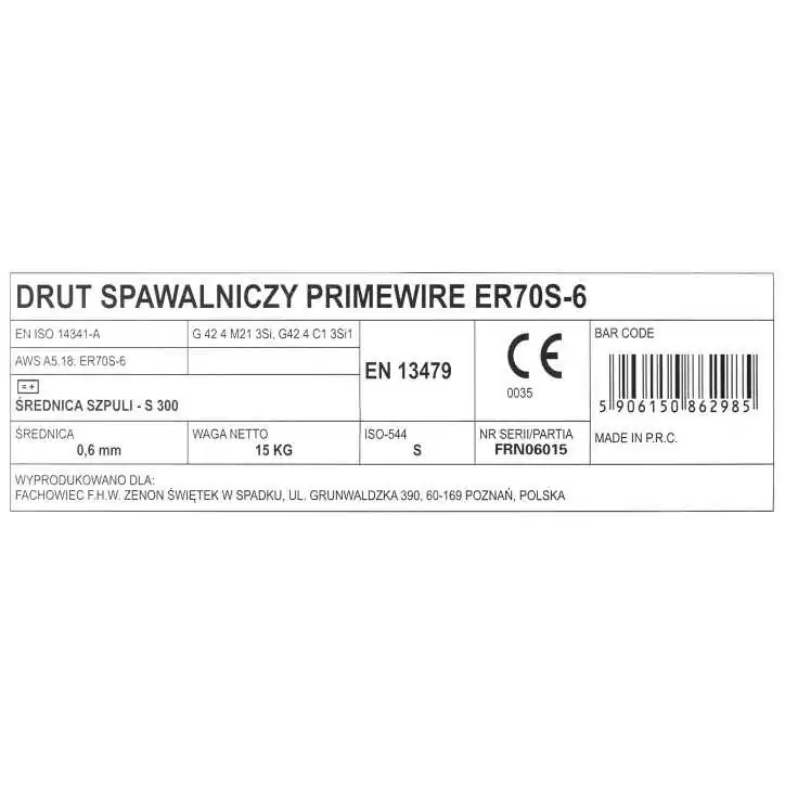 PrimeWire MAG drut spawalniczy ER70S-6 G3Si1 SG2 0.6mm 15kg S300 szpula plastykowa. PrimeWire MAG drut spawalniczy ER70S-6 G3Si1 SG2 0.6mm 15kg S300 szpula plastykowa.