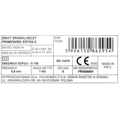 PrimeWire MAG drut spawalniczy ER70S-6 G3Si1 SG2 0.8mm 1kg S100 szpula plastykowa.