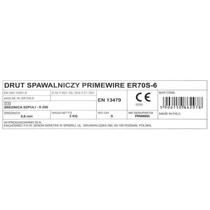 PrimeWire MAG drut spawalniczy ER70S-6 G3Si1 SG2 0.8mm 5kg S200 szpula plastykowa. PrimeWire MAG drut spawalniczy ER70S-6 G3Si1 SG2 0.8mm 5kg S200 szpula plastykowa.