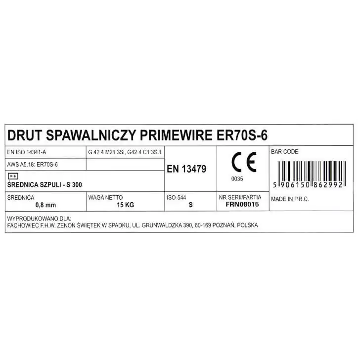 PrimeWire MAG drut spawalniczy ER70S-6 G3Si1 SG2 0.8mm 15kg S300 szpula plastykowa. PrimeWire MAG drut spawalniczy ER70S-6 G3Si1 SG2 0.8mm 15kg S300 szpula plastykowa.