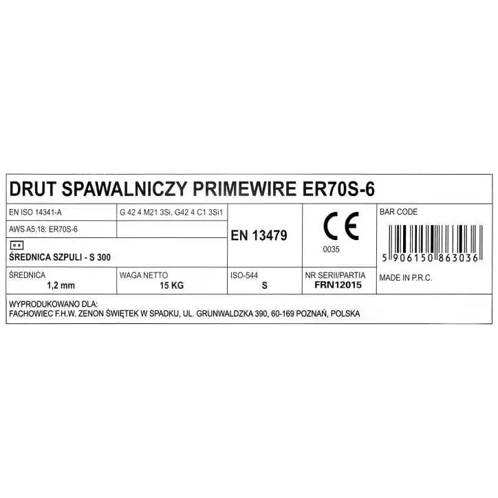 PrimeWire MAG drut spawalniczy ER70S-6 G3Si1 SG2 1.2mm 15kg S300 szpula plastykowa. PrimeWire MAG drut spawalniczy ER70S-6 G3Si1 SG2 1.2mm 15kg S300 szpula plastykowa.