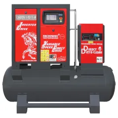 Sprężarka śrubowa ARROW II VSD 15 kW/500 720-1800 l/min. 10 Bar zestaw na zbiorniku poziomym 500L + osuszacz + filtry ISO 8573-1