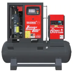 Sprężarka śrubowa ARROW II VSD 15 kW/500 720-1800 l/min. 10 Bar zestaw na zbiorniku poziomym 500L + osuszacz + filtry ISO 8573-1
