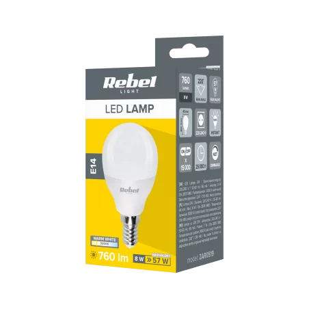 Lampa LED Rebel G45 8W, E14 3000K, 230V