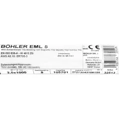 Bohler TIG drut spawalniczy pręt EML5/W2Si/ER70S-3 stal niskostopowa 2.0x1000/opk. 5kg (cena za 1kg)