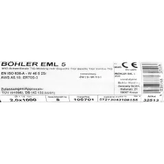 Bohler TIG drut spawalniczy pręt EML5/W2Si/ER70S-3 stal niskostopowa 2.0x1000/opk. 5kg (cena za 1kg)