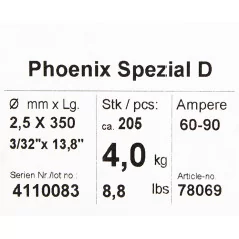 Bohler MMA elektroda spawalnicza zasadowa Phoenix SPEZIAL D 2.5x350/4.0paczka/16.0karton (cena za 1 paczkę)