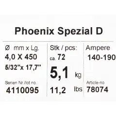Bohler MMA elektroda spawalnicza zasadowa Phoenix SPEZIAL D 4.0x450/5.1paczka/20.4karton (cena za 1 paczkę)
