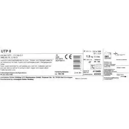 Bohler MMA elektroda spawalnicza do żeliwa UTP8 3.2x350/1kg paczka (cena za 1 paczkę)
