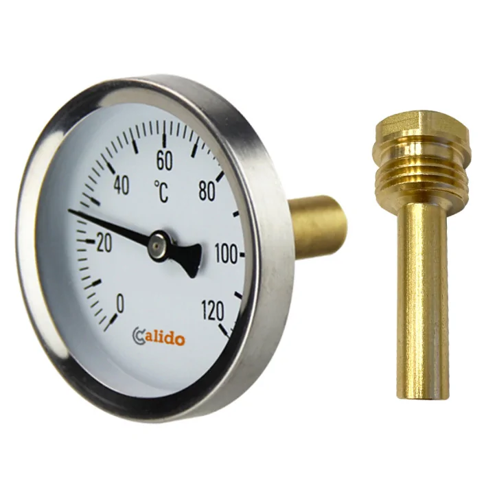 TERMOMETR BIMETALICZNY TYLNY - pomiar temperatury Ø 63 mm - szkło G1/2 (na osłonie), 0÷120°C. Długość czujnika: L45. TERMOMETR BIMETALICZNY TYLNY - pomiar temperatury Ø 63 mm - szkło G1/2 (na osłonie), 0÷120°C. Długość czujnika: L45.