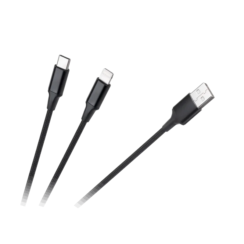 Kabel wtyk USB A - wtyk USB C/ wtyk lightningh (2w1) 1m