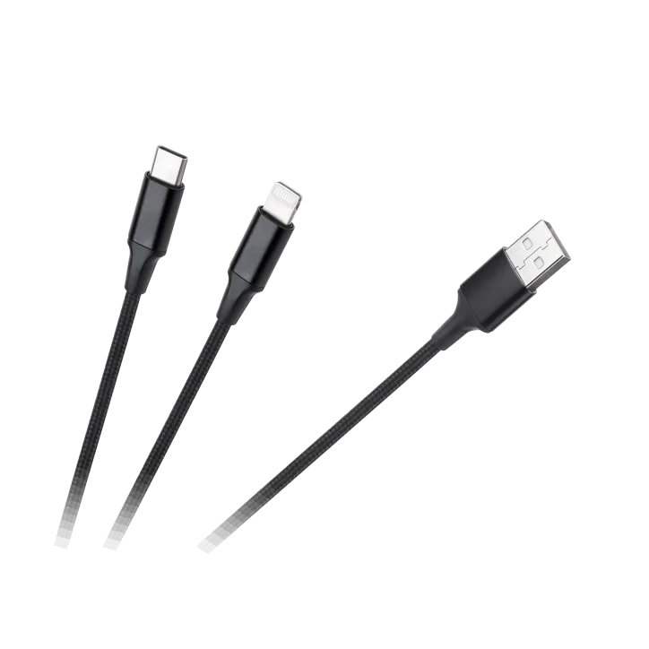 Kabel wtyk USB A - wtyk USB C/ wtyk lightningh (2w1) 1m