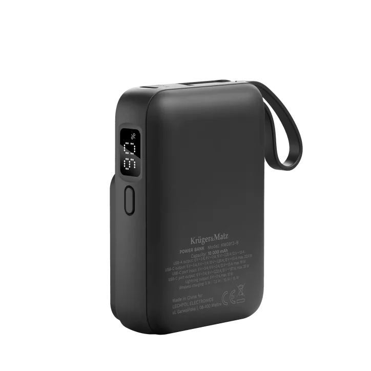 POWER BANK indukcyjny Kruger&Matz 10000 mAh Mag Safe z kablem czarny